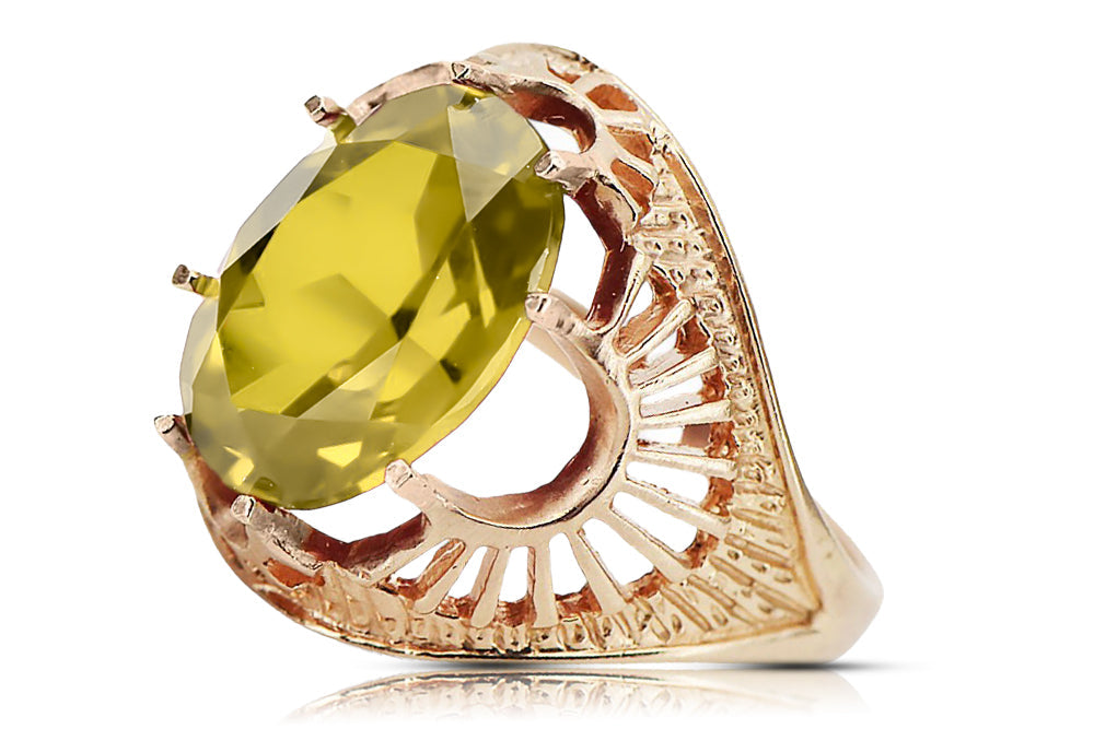 Vintage Yellow Peridot Ring in 14K Rose Gold (vrc003r-yp) — side view showing the setting