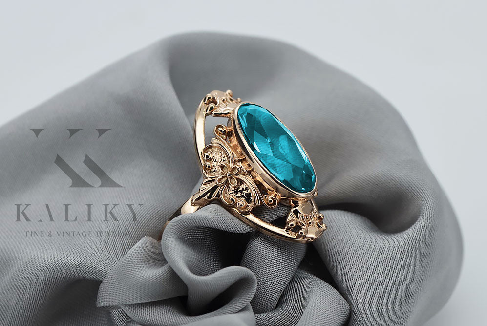 Vintage Aquamarine Ring in 14K Rose Gold (vrc014r-aq) — full view of the piece