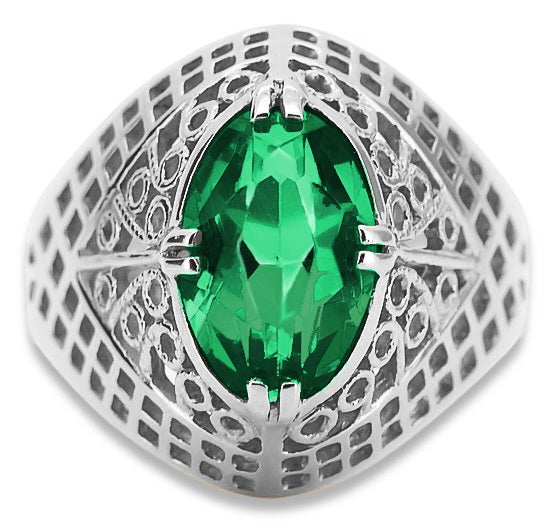 Vintage Emerald Ring in Sterling Silver (vrc030s-em) — back view with the clasp