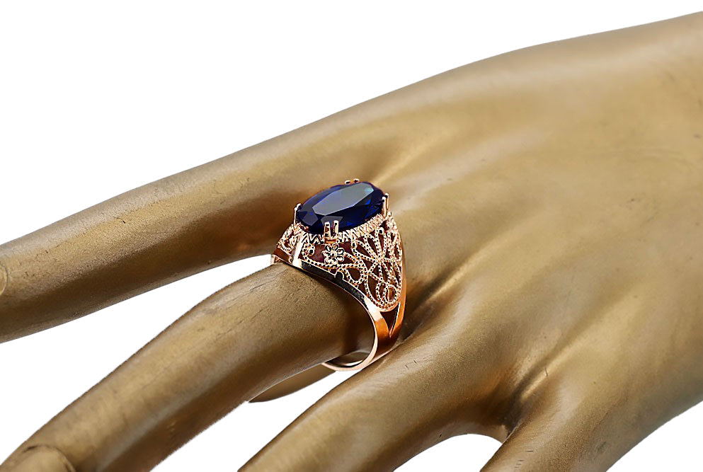 Vintage Sapphire Ring in 14K Rose Gold (vrc074r-sp) — close-up of the stone and setting