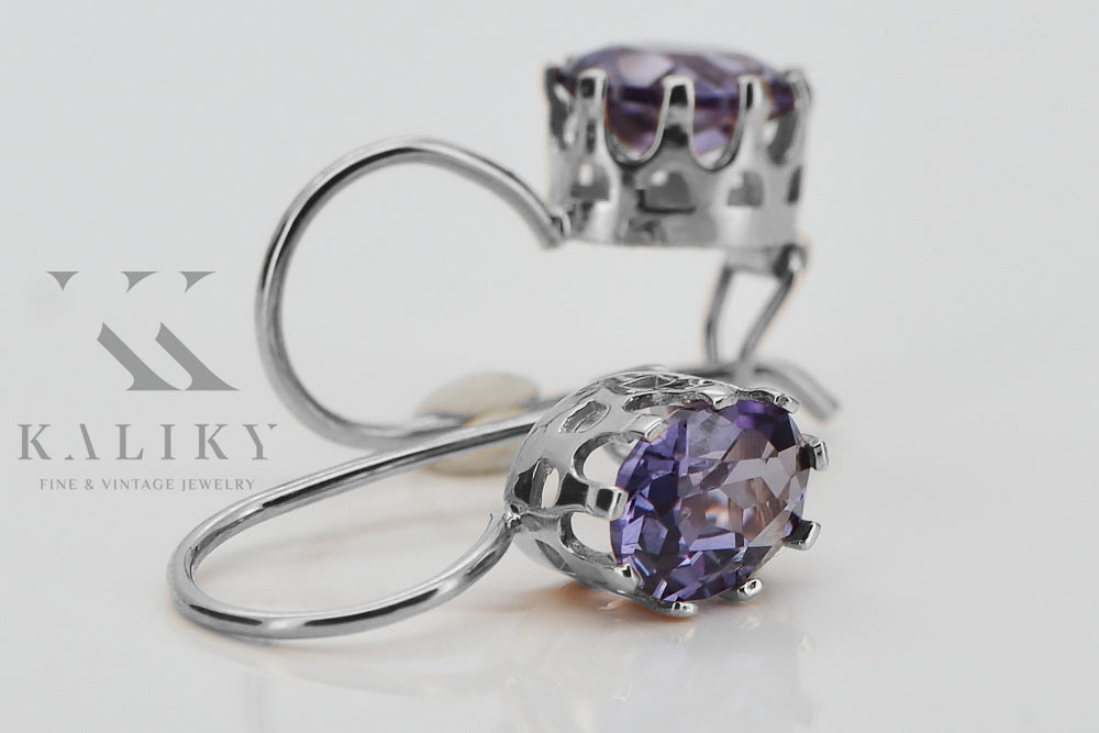 Vintage Alexandrite Earrings in Sterling Silver (vec196s-ax) — close-up of the hallmark on the inner band