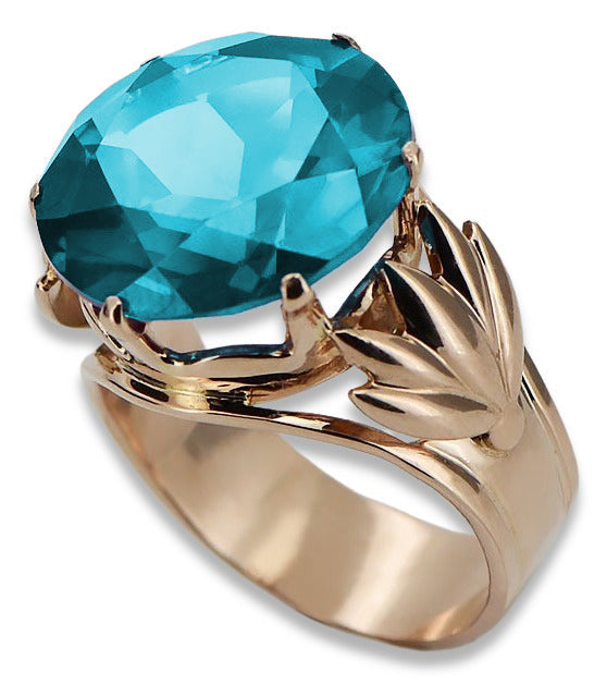 Vintage Aquamarine Ring in 14K Rose Gold (vrc029r-aq) — worn on the neckline, showing the drape
