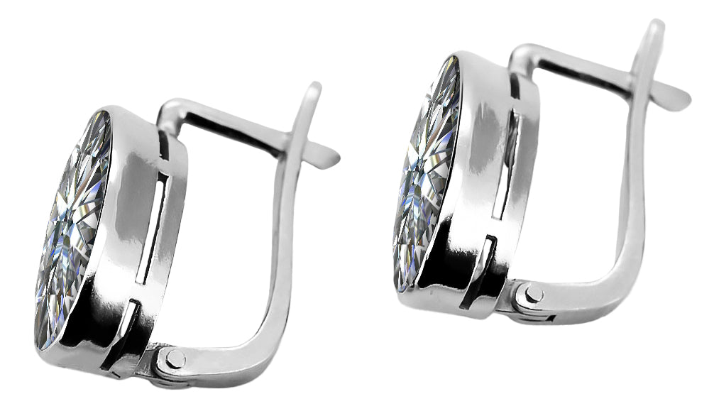 Vintage Zircon Earrings in Sterling Silver (vec001s-zi) — close-up of the stone and setting
