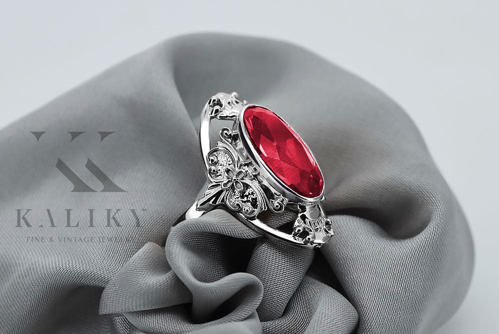 Vintage Ruby Ring in Sterling Silver (vrc014s-rb)