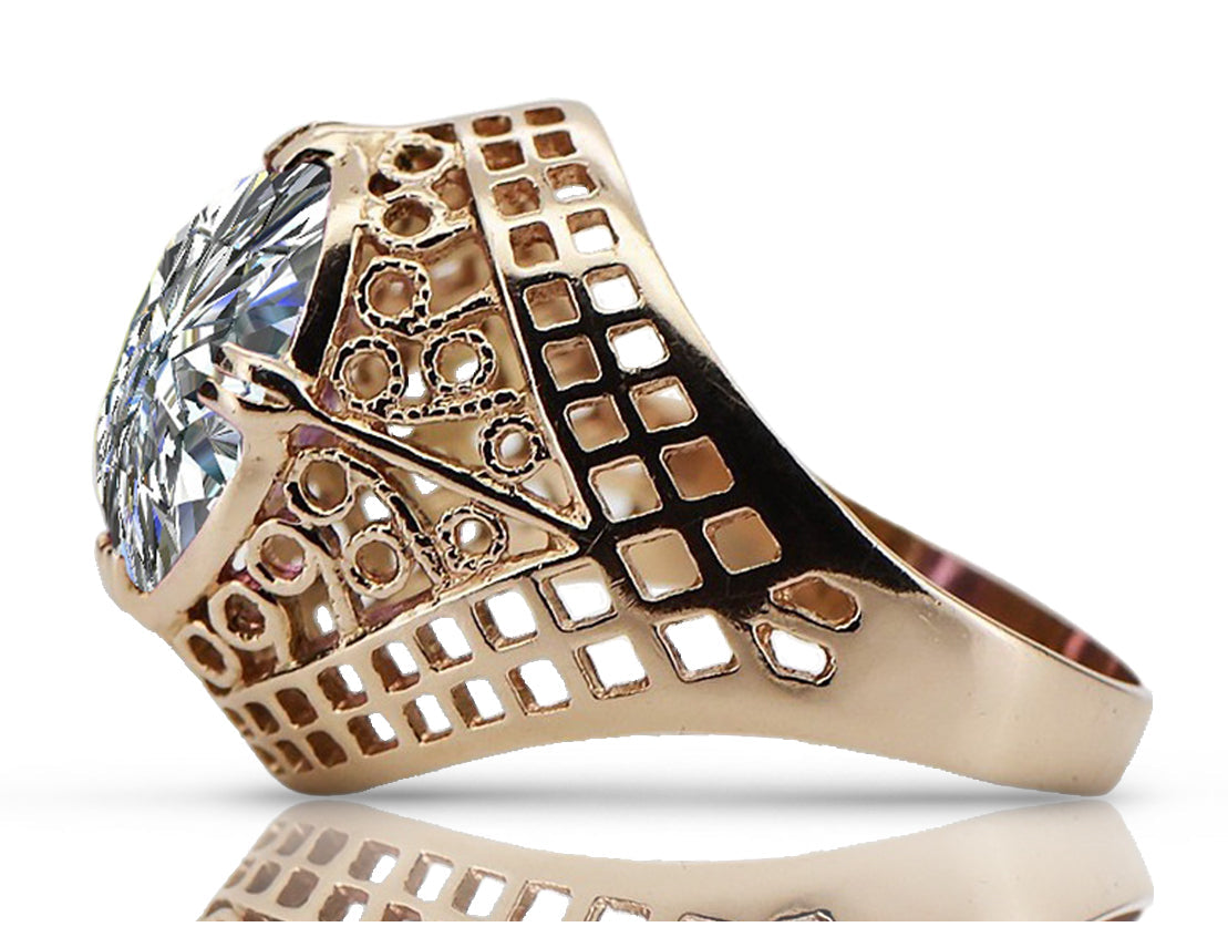 Vintage Zircon Cubic Ring in 14K Rose Gold (vrc030r-zi) — close-up of the stone and setting