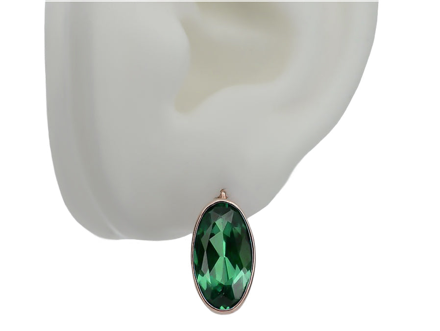 Vintage Emerald Earrings in 14K Rose Gold (vec001r-em) — close-up of the stone and setting