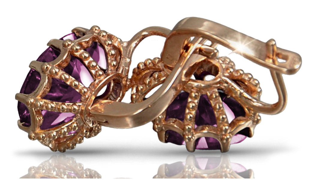 Vintage Amethyst Earrings in 14K Rose Gold (vec079r-am) — full view of the piece
