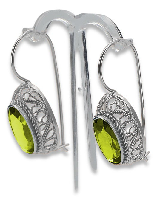 Vintage Yellow Peridot Earrings in Sterling Silver (vec023s-yp) — side view showing the setting