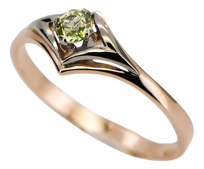 Vintage Yellow Peridot Craft Ring in 14K Rose Gold (vrc351r-yp) — close-up of the stone and setting