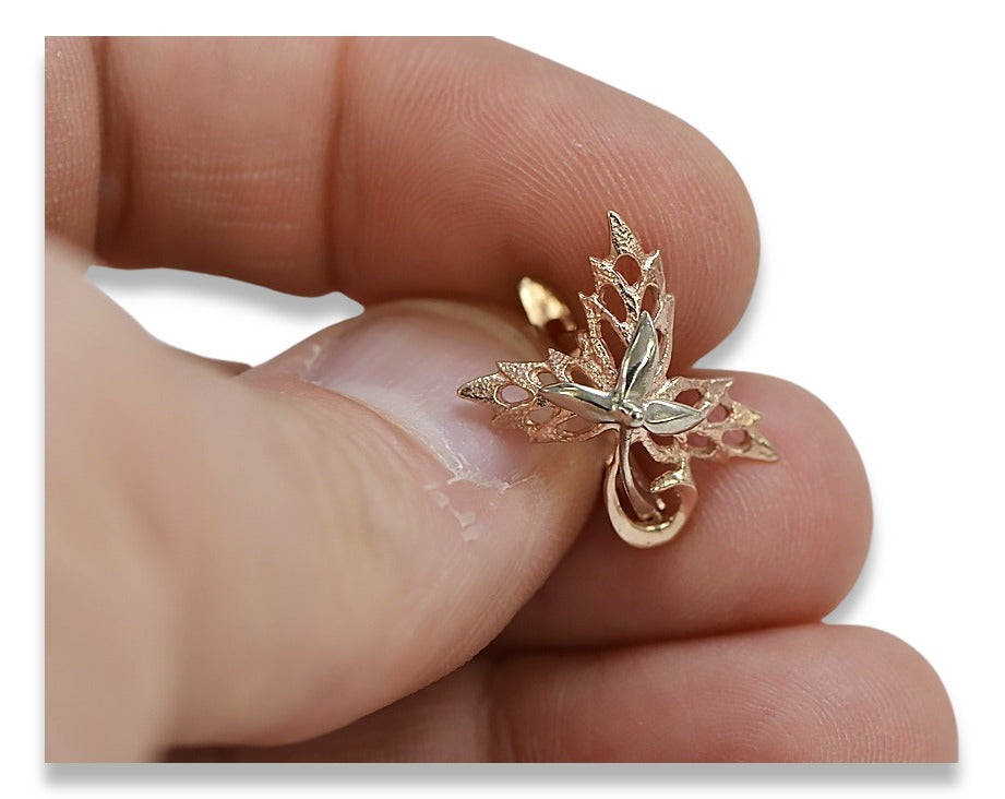 Vintage Maple Leaf Earrings in 14K Rose Gold (ven177) — view 4