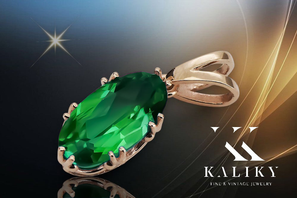 Vintage Emerald Pendant in 14K Rose Gold (vpc019r-em) — side view showing the setting