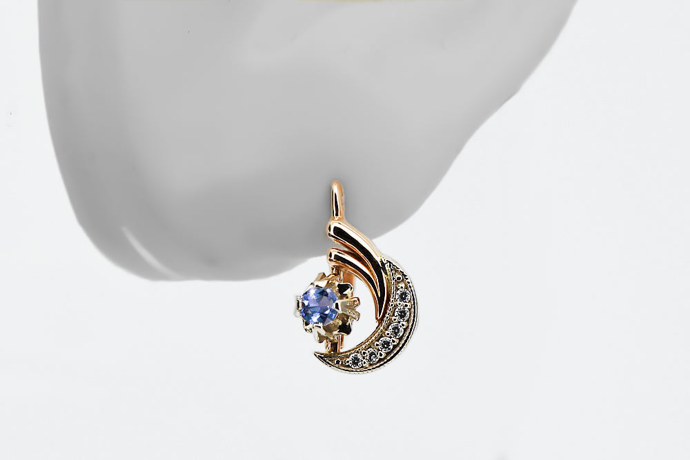 Vintage Alexandrite Zircon Earrings in 14K Rose & White Gold (vec093rw-ax) — side view showing the setting