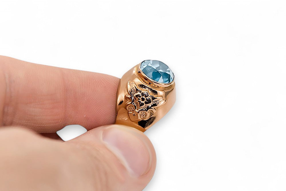 Vintage Aquamarine Craft Ring in 14K Rose Gold (vrc078r-aq) — side view showing the setting