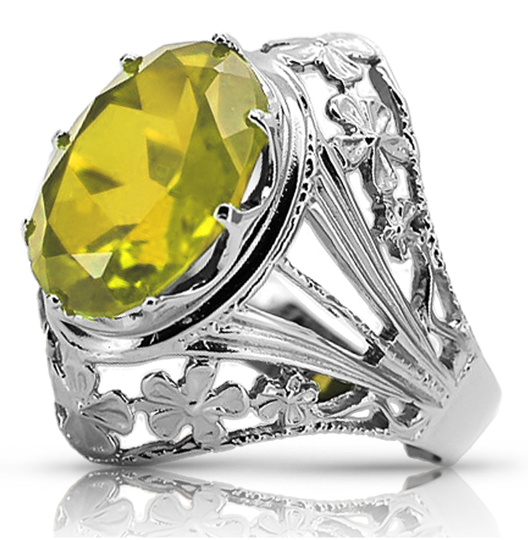 Vintage Yellow Peridot Ring in Sterling Silver (vrc031s-yp) — full view of the piece