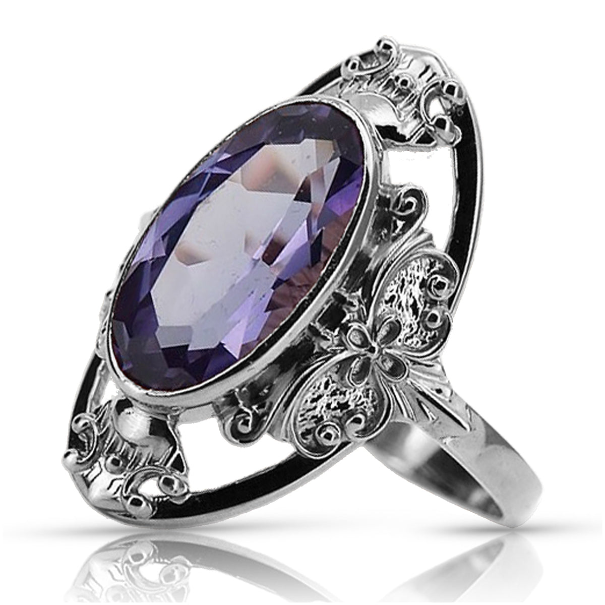 Vintage Alexandrite Ring in Sterling Silver (vrc014s-ax) — close-up of the hallmark on the inner band