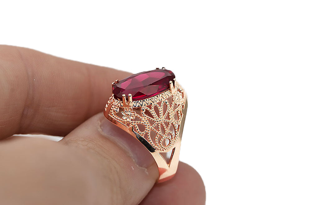 Vintage Ruby Ring in 14K Rose Gold (vrc074r-rb) — full view of the piece