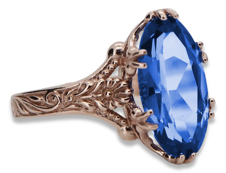 Vintage Sapphire Ring in 14K Rose Gold (vrc084r-sp) — worn on the hand, showing profile