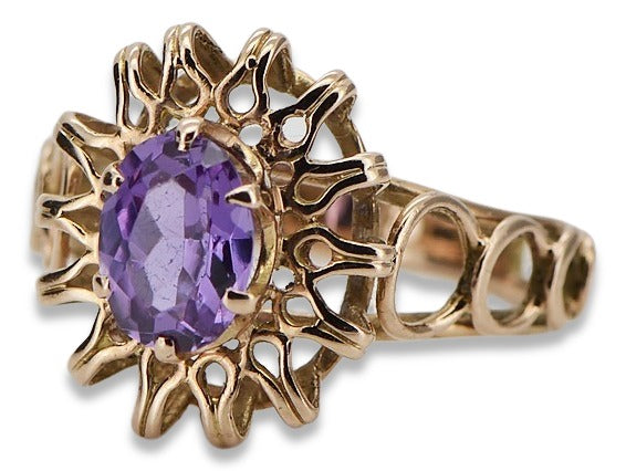 Vintage Alexandrite Ruby Emerald Sapphire Zircon Ring in 14K Rose Gold (vrc032r-ax) — close-up of the stone and setting