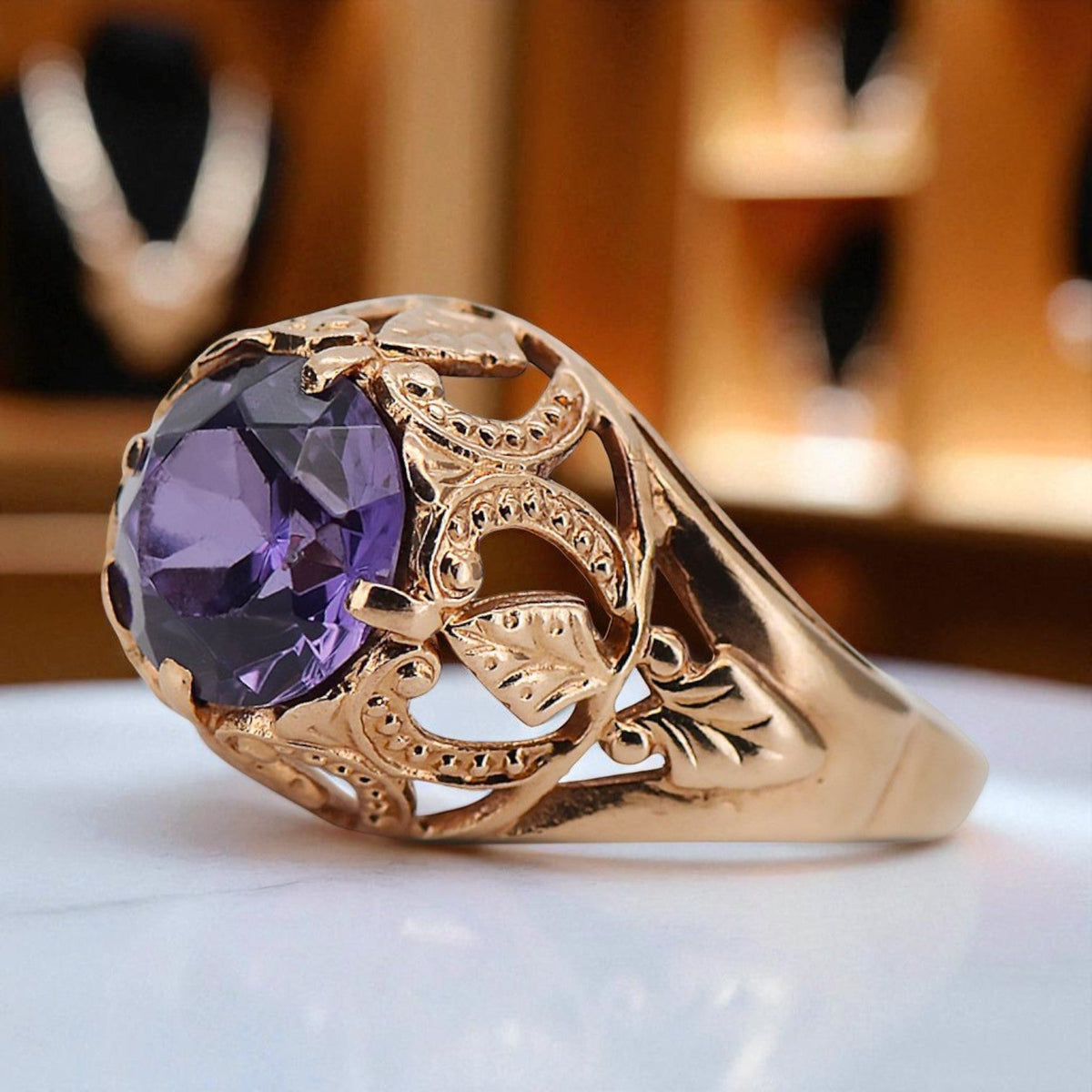 Vintage Alexandrite Ring in 14K Rose Gold (vrc080r-ax)