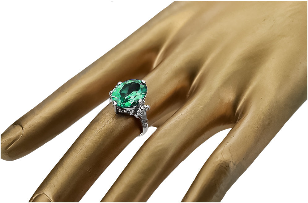 Vintage Emerald Ring in Sterling Silver (vrc369s-em) — side view showing the setting