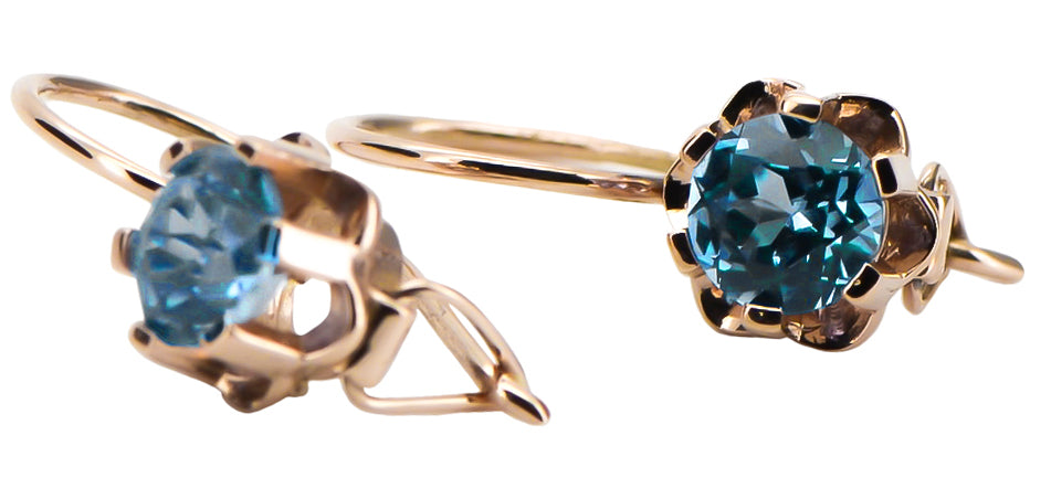 Vintage Aquamarine Earrings in 14K Rose Gold (vec019r-aq) — close-up of the hallmark on the inner band