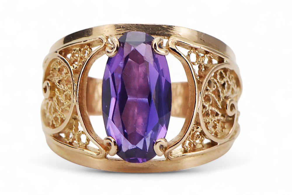 Vintage Alexandrite Ring in 14K Rose Gold (vrc057r-ax) — close-up of the hallmark on the inner band