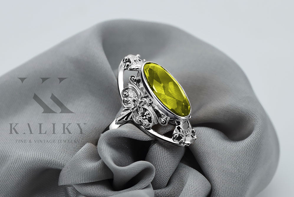 Vintage Yellow Peridot Ring in Sterling Silver (vrc014s-yp)