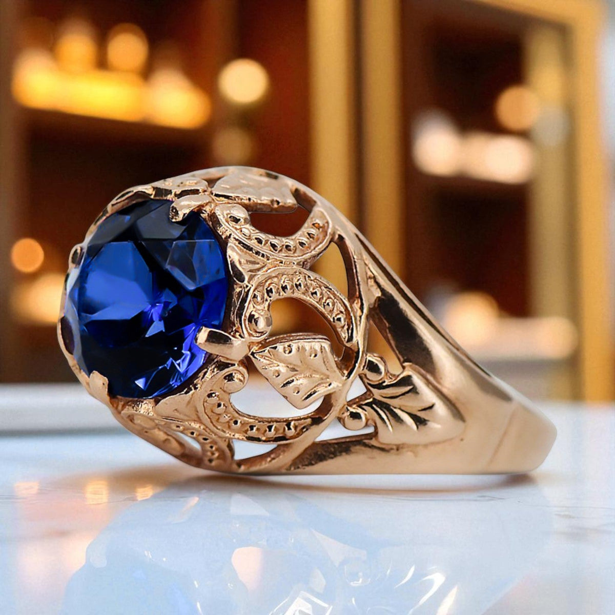 Vintage Sapphire Ring in 14K Rose Gold (vrc080r-sp)