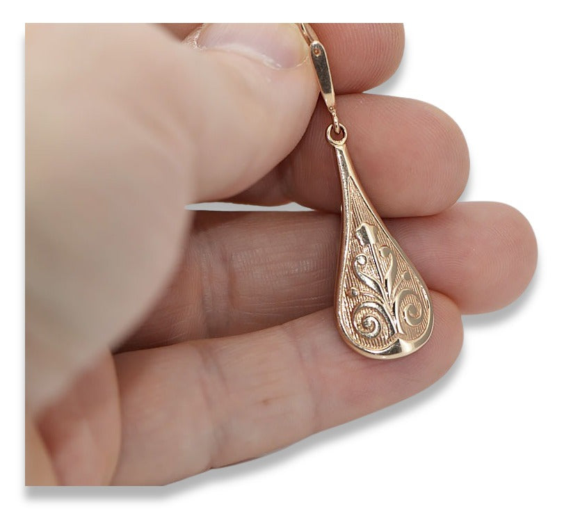 Vintage Leaf Earrings in 14K Rose Gold (ven147) — view 3