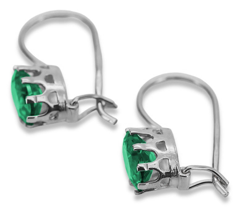 Vintage Emerald Earrings in Sterling Silver (vec196s-em) — full view of the piece