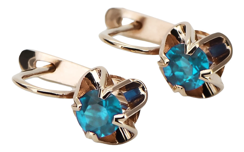 Vintage Aquamarine Earrings in 14K Rose Gold (vec018r-aq) — side view showing the setting