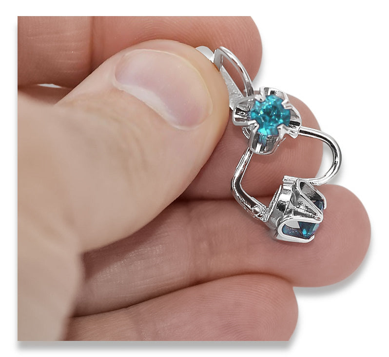 Vintage Aquamarine Earrings in Sterling Silver (vec018s-aq) — full view of the piece