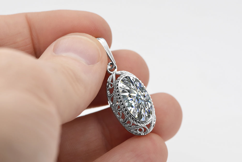 Vintage Zircon Zircone Pendant in Sterling Silver (vpc014s-zi) — side view showing the setting