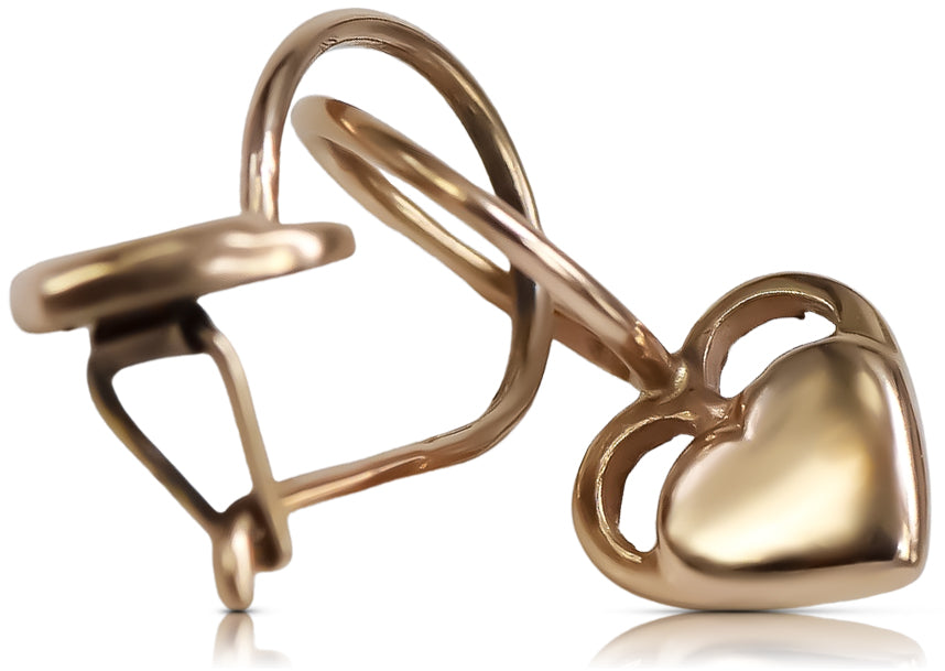 Vintage Heart Earrings in 14K Rose Gold (ven212) — view 2