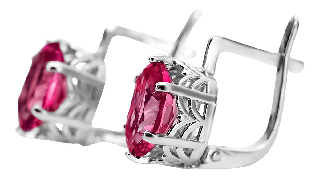 Vintage Ruby Earrings in Sterling Silver (vec003s-rb) — back view with the clasp