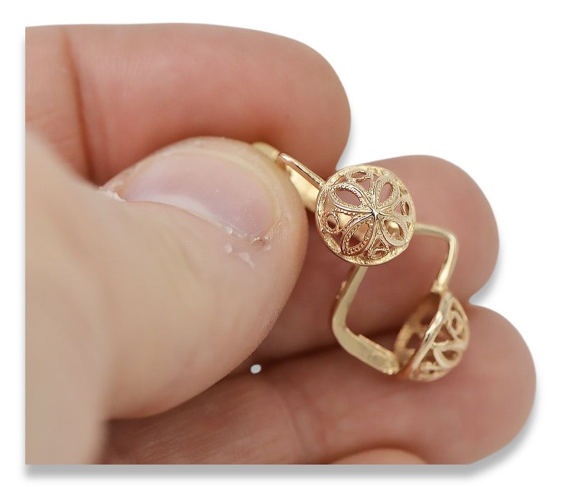Vintage Flower Earrings in 14K Rose Gold (ven203) — view 5