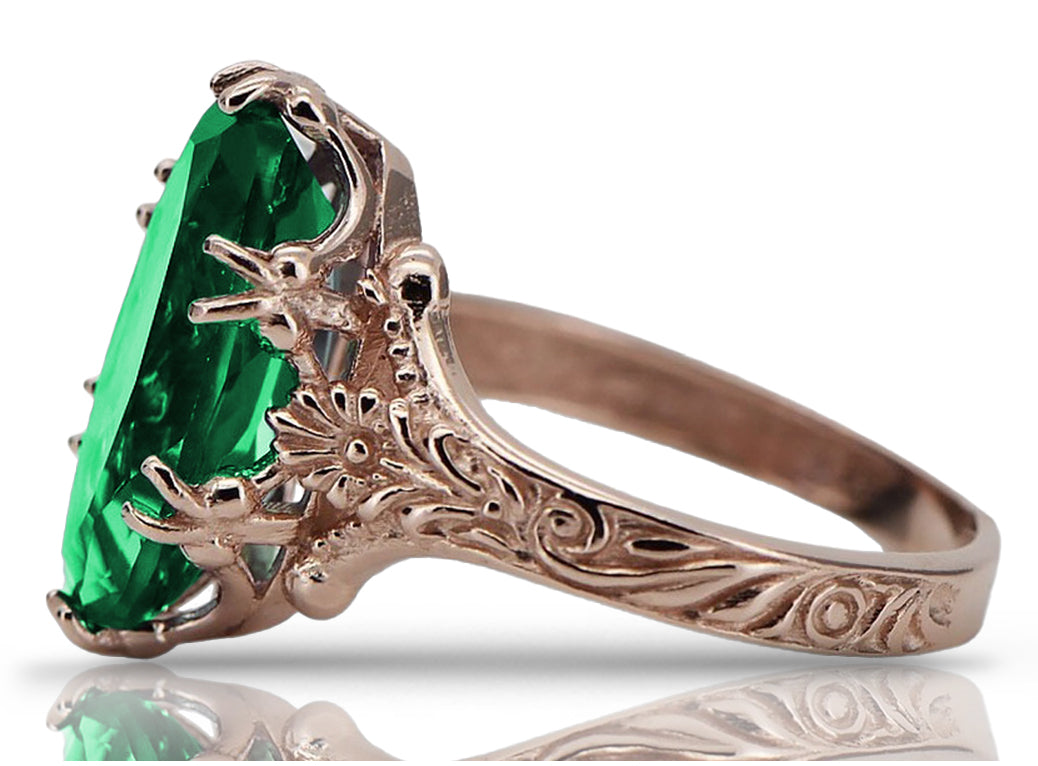 Vintage Emerald Oval Ring in 14K Rose Gold (vrc084r-em) — full view of the piece