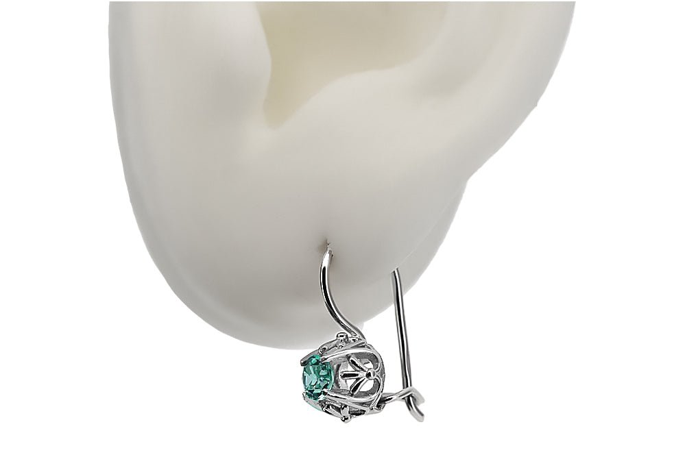 Vintage Emerald Earrings in Sterling Silver (vec145s-em) — full view of the piece