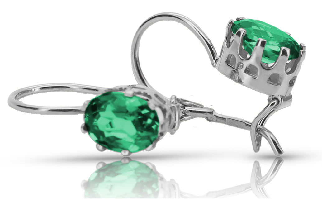Vintage Emerald Earrings in Sterling Silver (vec196s-em)