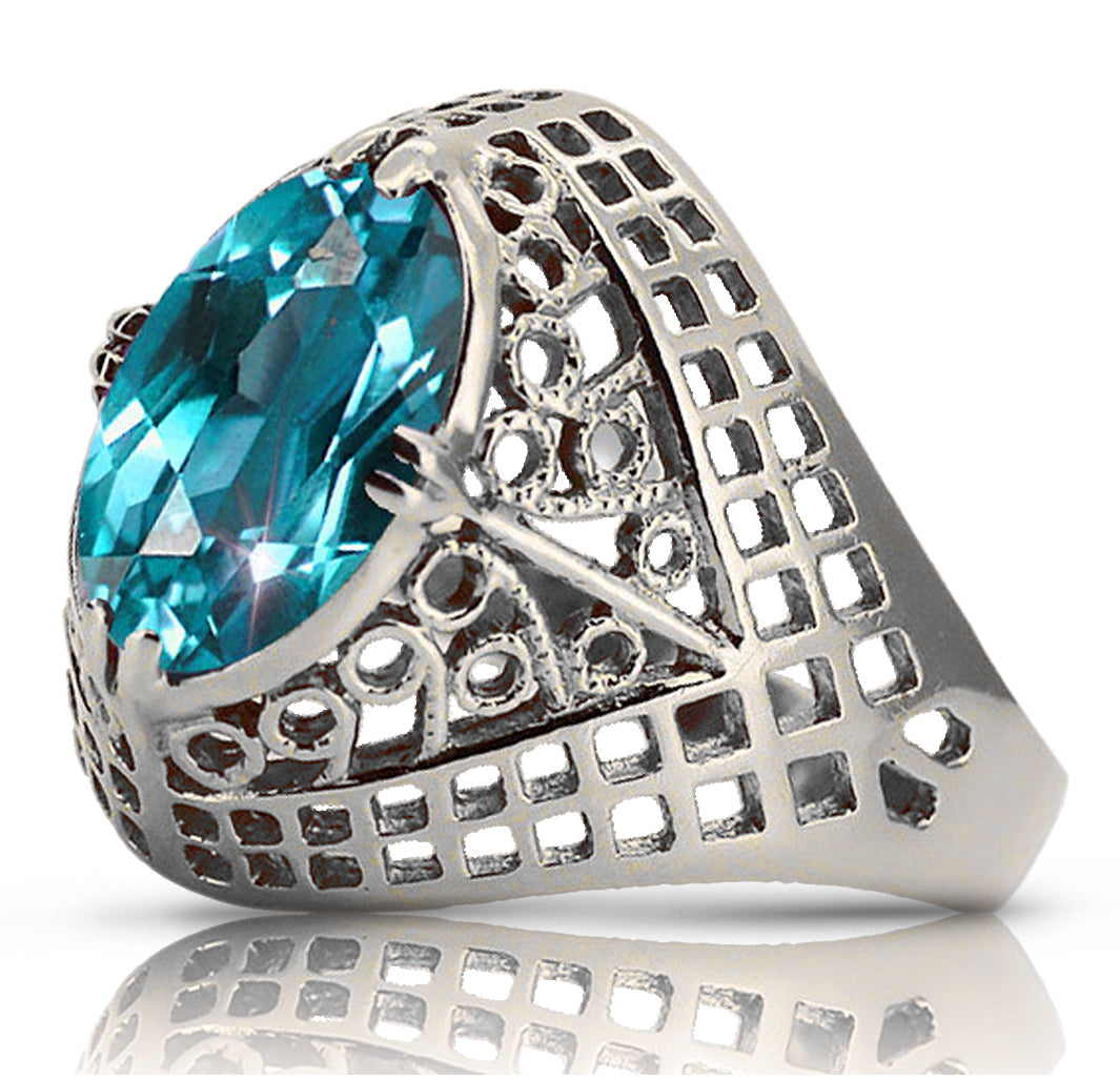 Vintage Aquamarine Ring in Sterling Silver (vrc030s-aq)