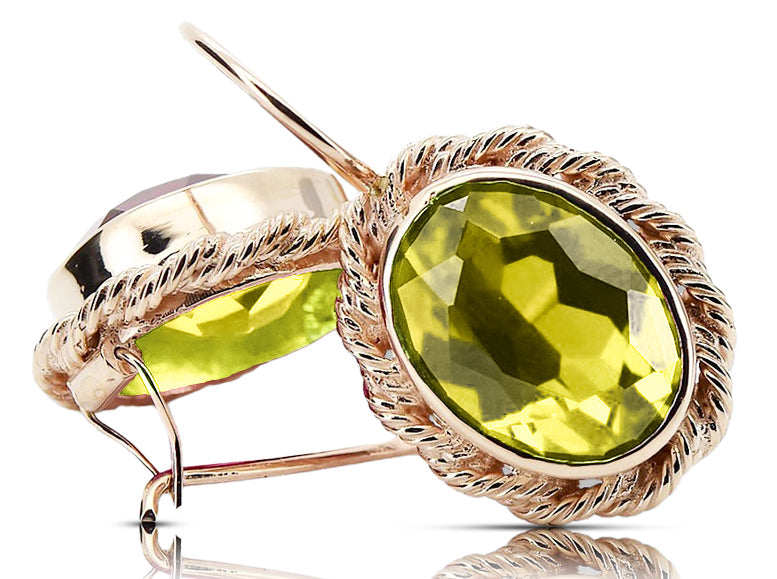 Vintage Yellow Peridot Earrings in 14K Rose Gold (vec007r-yp) — side view showing the setting