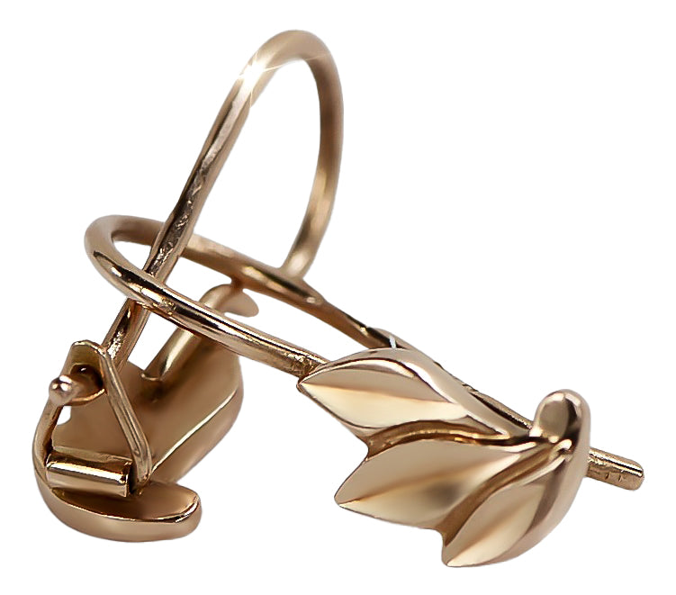 Vintage Leaf Earrings in 14K Rose Gold (ven028) — view 4
