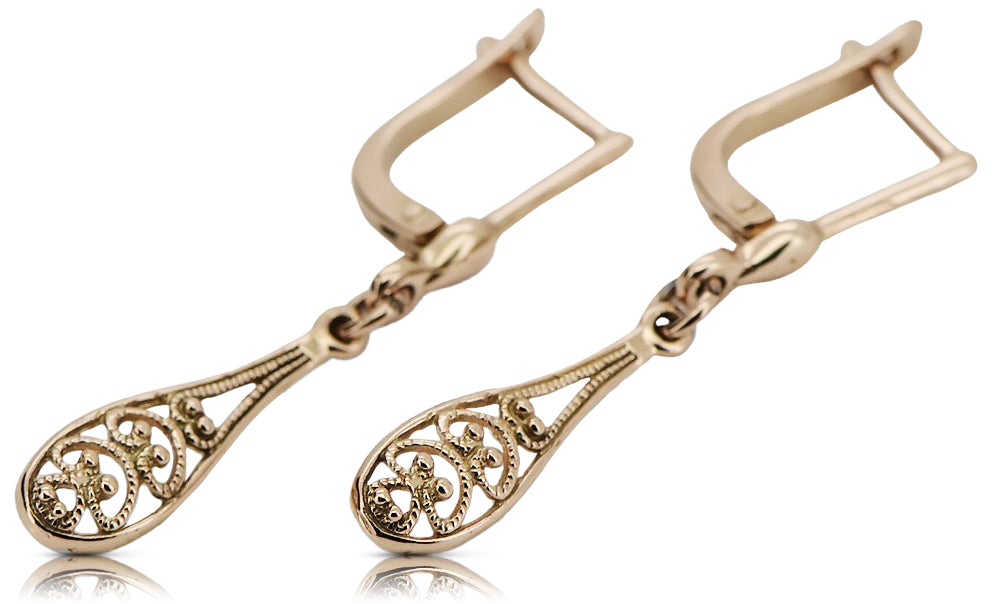 Vintage Leaf Earrings in 14K Rose Gold (ven239) — view 2