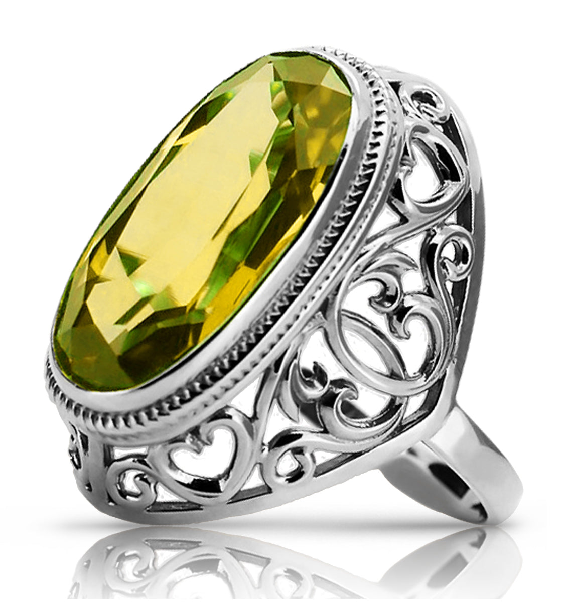 Vintage Peridot Ring in Sterling Silver (vrc184s-yp)