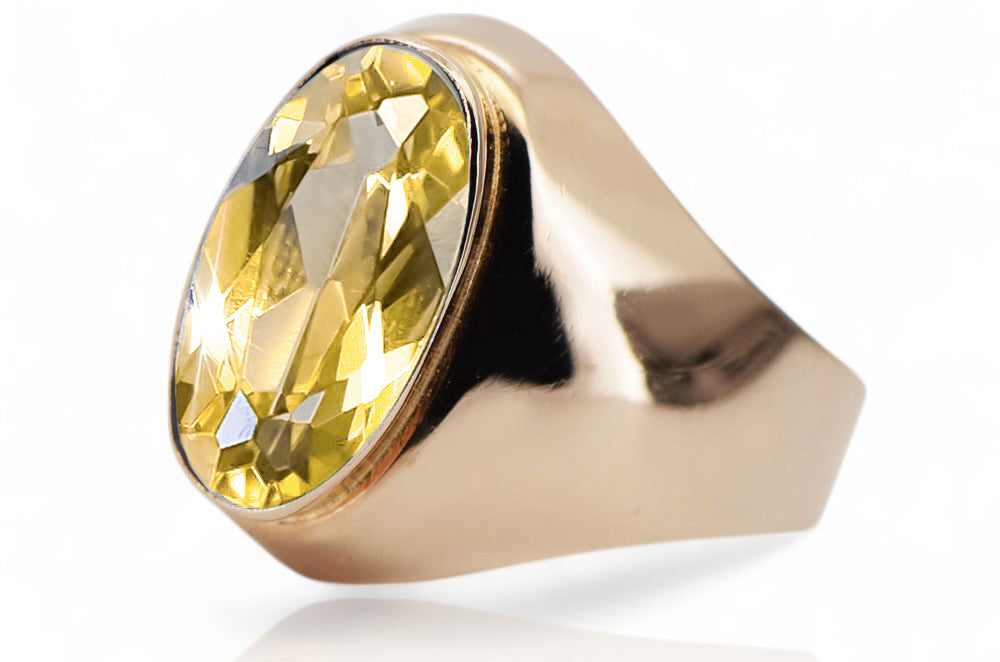 Vintage Yellow Peridot Ring in 14K Rose Gold (vrc077r-yp) — worn on the hand, showing profile