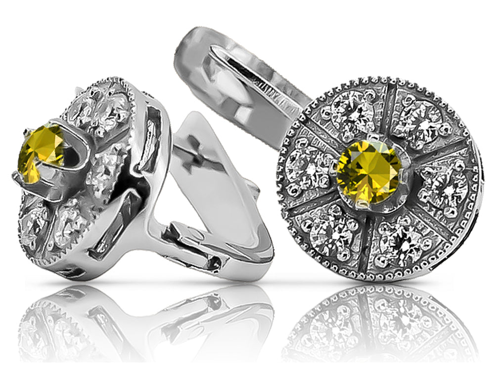 Vintage Yellow Peridot Earrings in 14K White Gold (vec161w-yp)