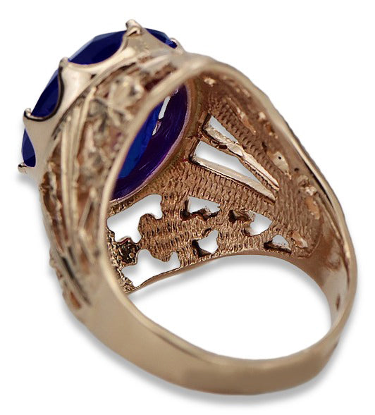 Vintage Sapphire Ring in 14K Rose Gold (vrc031r-sp) — worn on the hand, showing profile