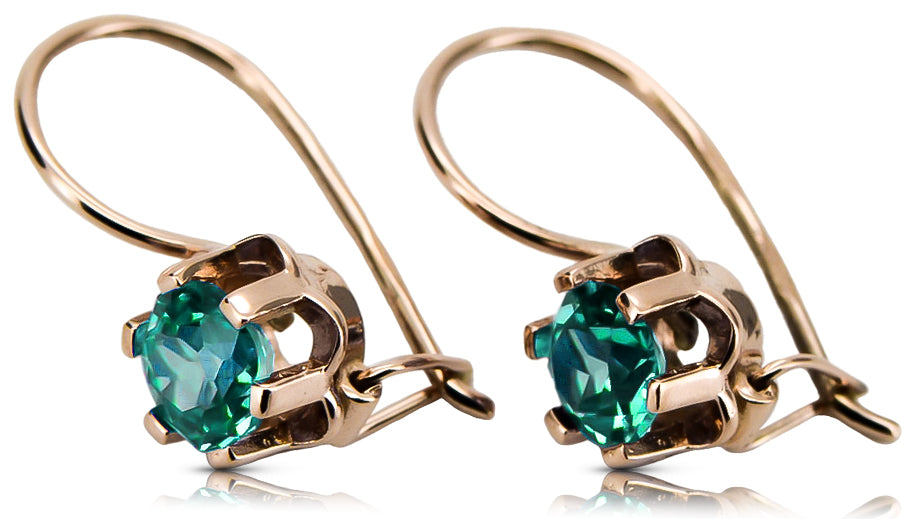 Vintage Emerald Earrings in 14K Rose Gold (vec019r-em) — full view of the piece