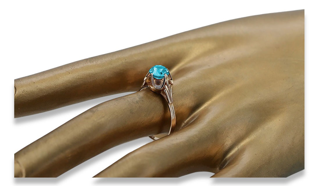 Vintage Aquamarine Ring in 14K Rose Gold (vrc023r-aq) — close-up of the stone and setting