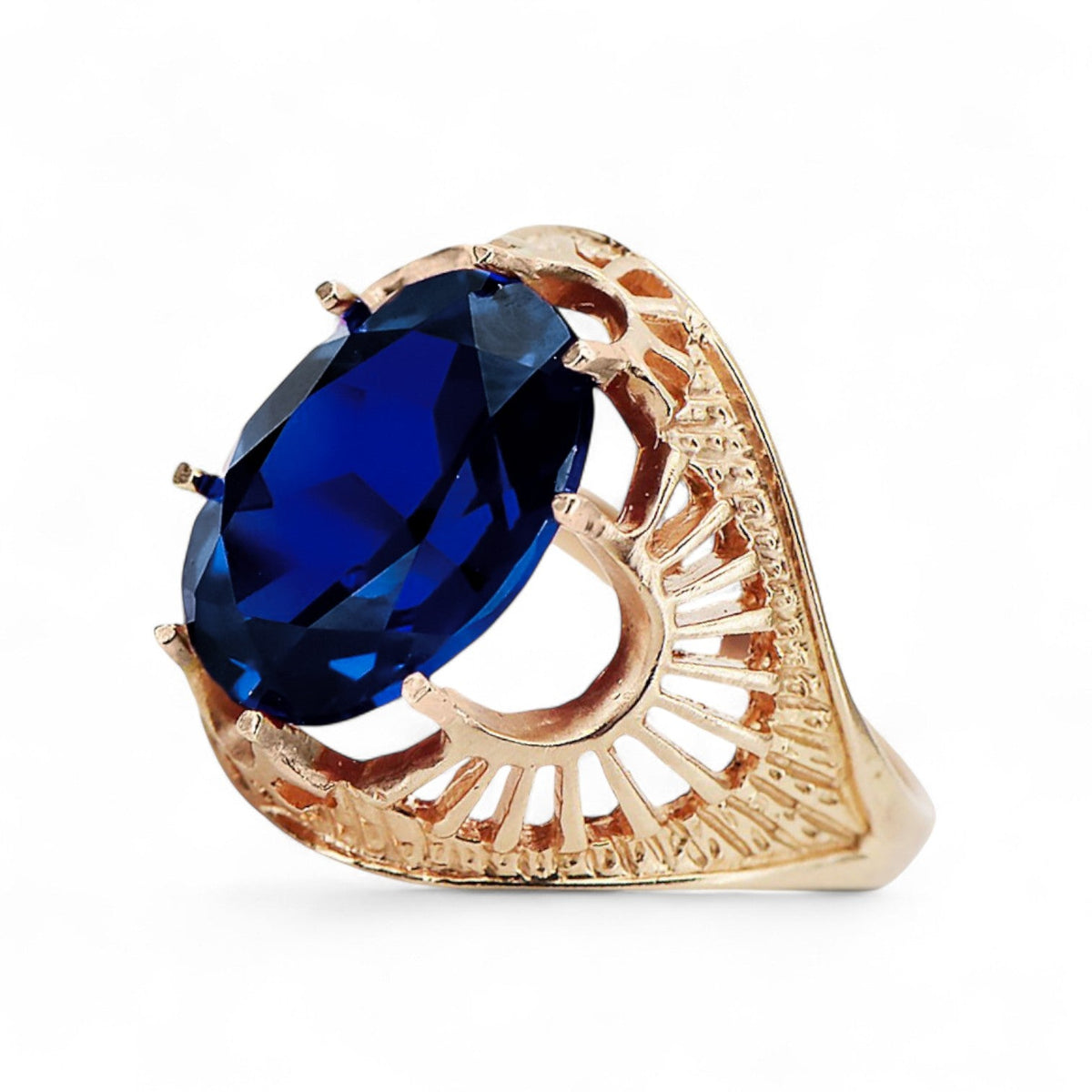 Vintage Sapphire Ring in 14K Rose Gold (vrc003r-sp) — full view of the piece
